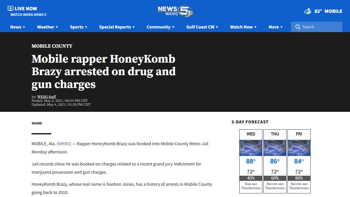 Mobile rapper HoneyKomb Brazy arrested on drug and gun charges